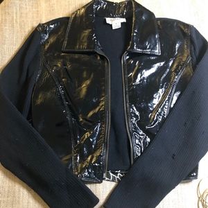 Emanual wool knit and patent leather jacket